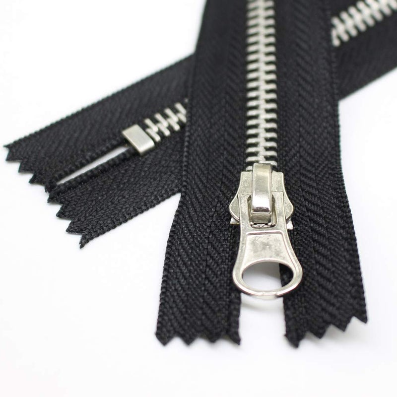 YaHoGa 5pcs 6 Inch Silver Metal Zippers Bulk #5 Close End Metal Zippers for Sewing Bags Crafts Jackets (15cm Black) - Image 2